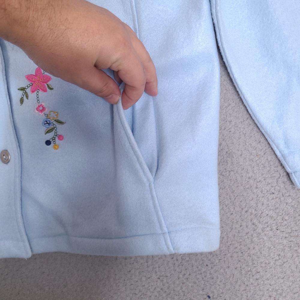 Tudor Court Haband Womens Fleece Cardigan Large Blue‎ Floral Embroidered Button - Picture 11 of 13